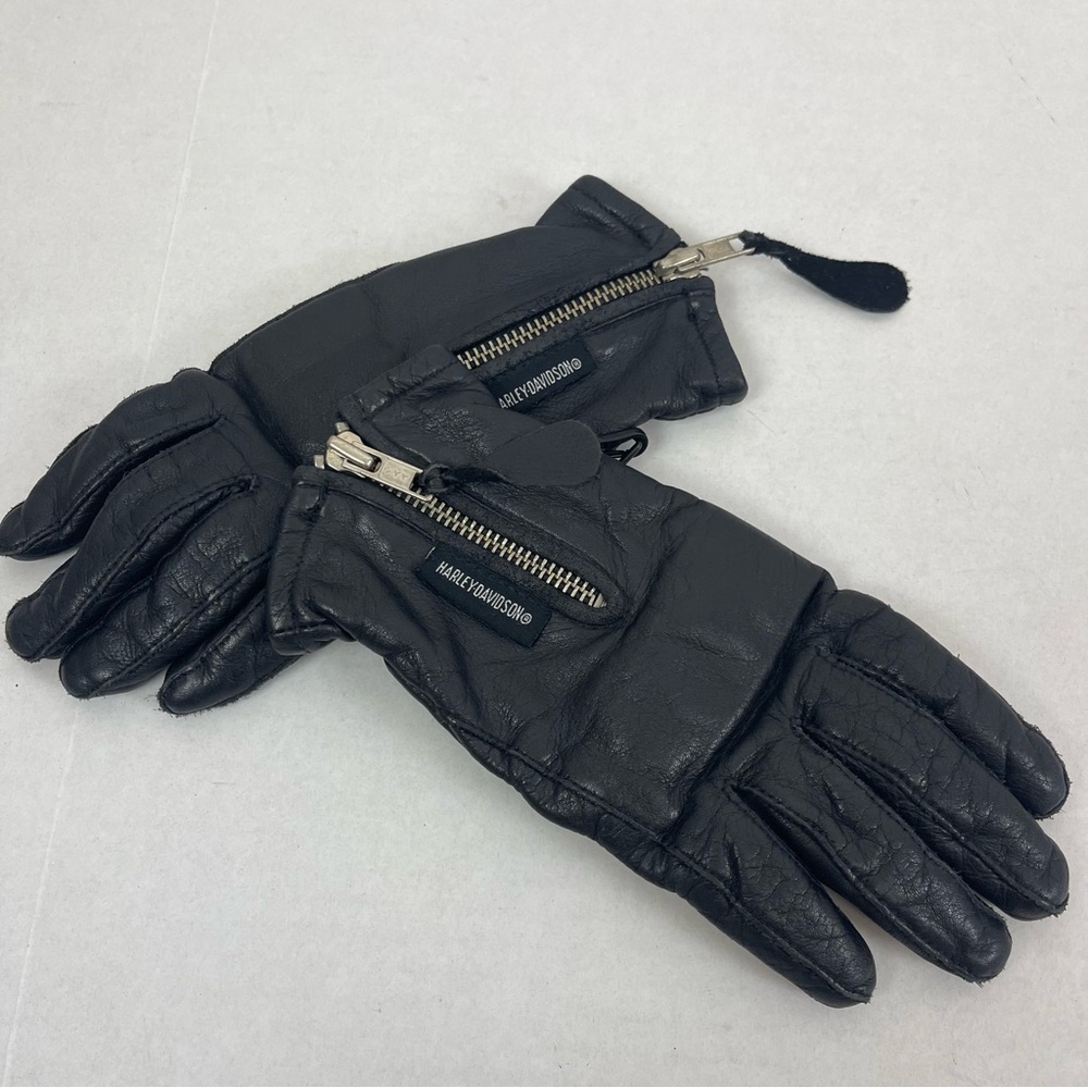Harley-Davidson Women’s Small Black Leather Riding‎ Gloves with Zipper Detail